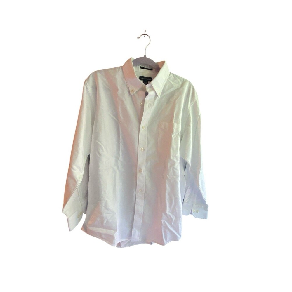Lands End Dress Shirt Mens 16-32 White Supima Hyde Park Oxford Button Down